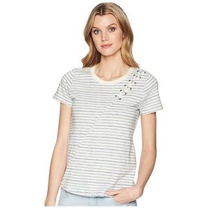Lucky Brand Women's Stripe Lace Up Shoulder Tee